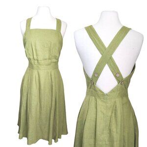 Linen Handmade Studio Women's 8/10 M/L Cross Back Midi Maxi Dress Paula Green